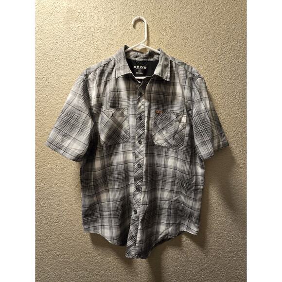 Orvis Men’s L Large Gray Plaid Short Sleeve Button Up Shirt Lens Cleaner - Picture 1 of 6